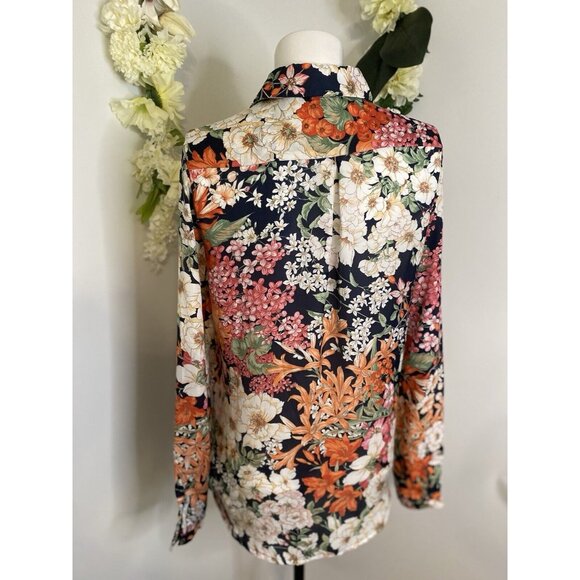 Zara Women's Long‎ Sleeve Multi Color Floral Shirt Blouse Size XS Made in Spain - Picture 5 of 16